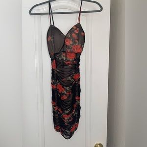 Sheer rose printed red/black dress by GUESS